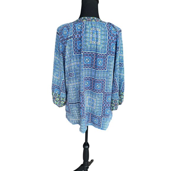 Anthropologie Figueroa Flower XL Paisley Tunic Semi Sheer Blue Boho Peasant Top - Picture 2 of 11
